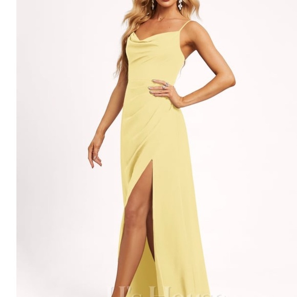 JJ’s house A-line Cowl Floor-Length shinny fabric yellow size 2 - Picture 4 of 9